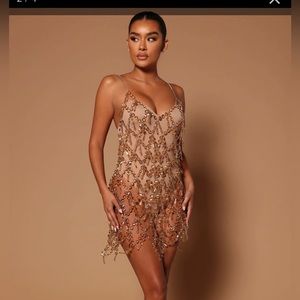 Fashion Nova Gold Chantel Embellished Dress